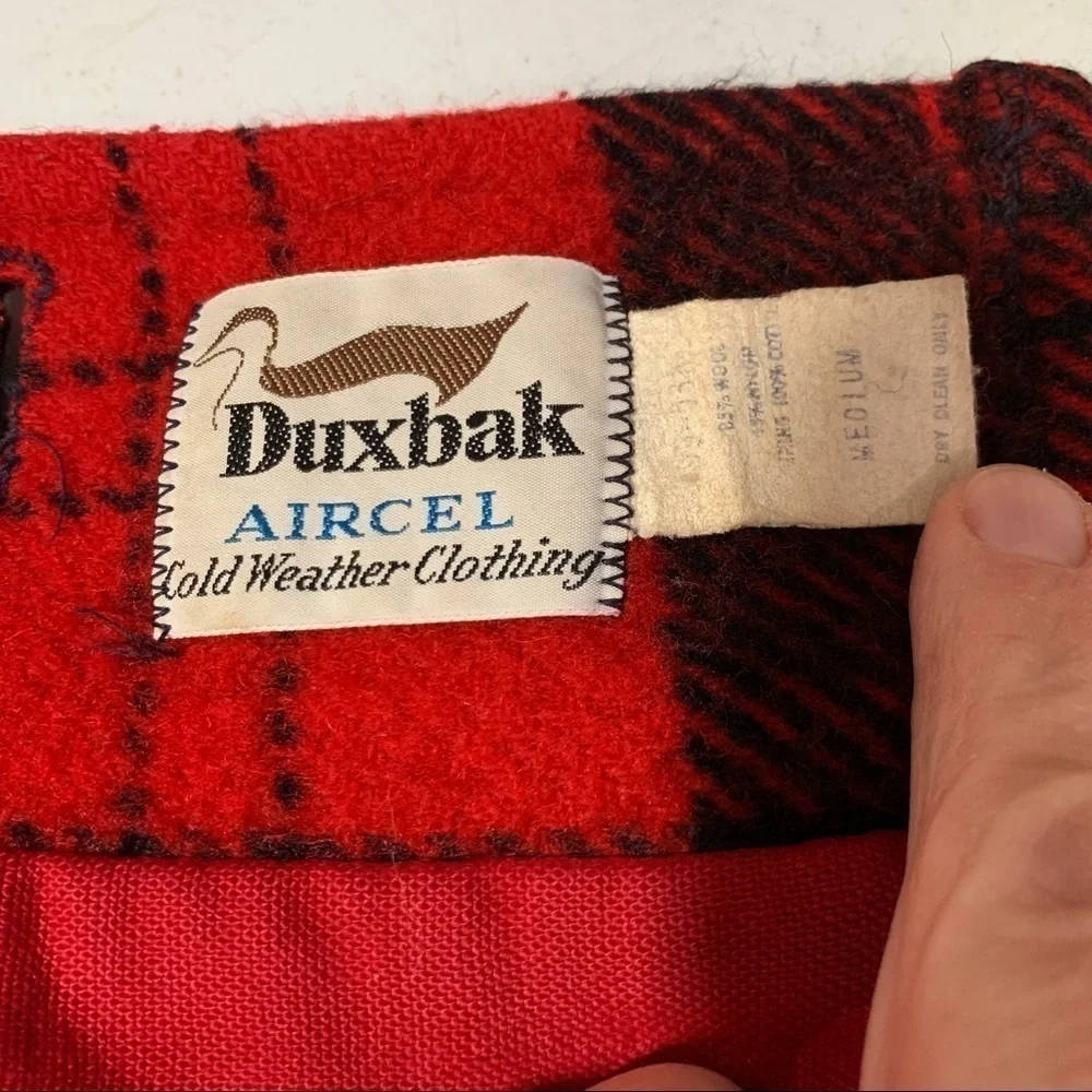 Vtg DuxBak Mens Wool Hunting Coat Size Medium Buffalo Check red Black